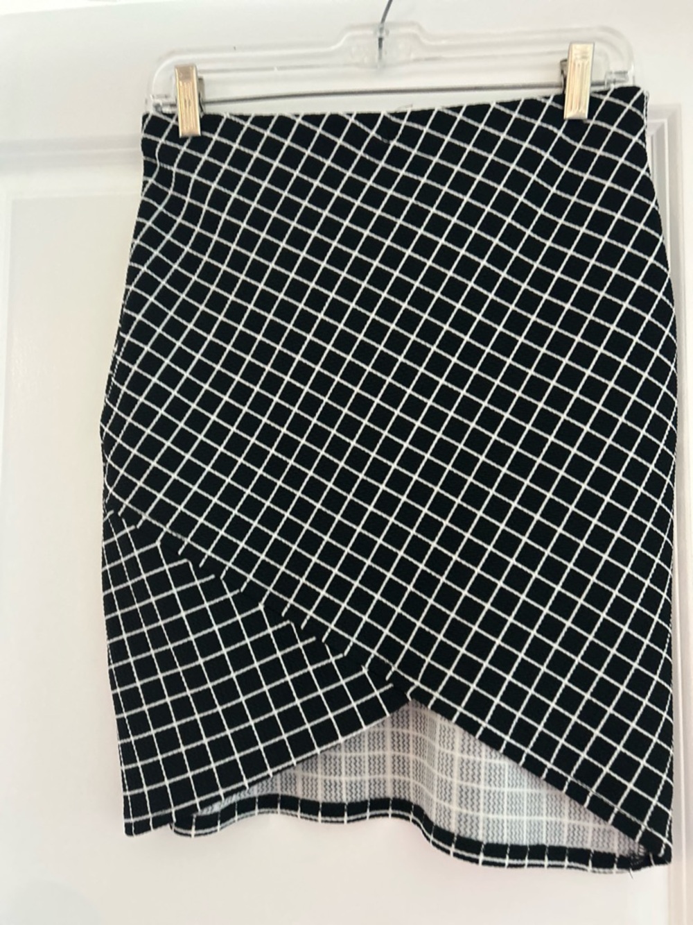Suzy Shier Black and White Asymmetrical Grid Skirt
